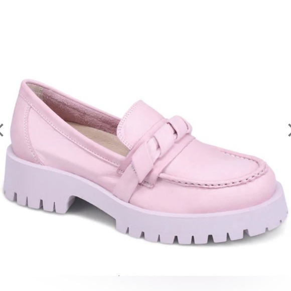 Miz Mooz Shoes - Miz Mooz Vicky Pale Pink Leather Loafers with White Lug Soles Platforms Size 37